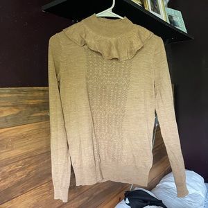 Merino wool mock neck with ruffle sweater.